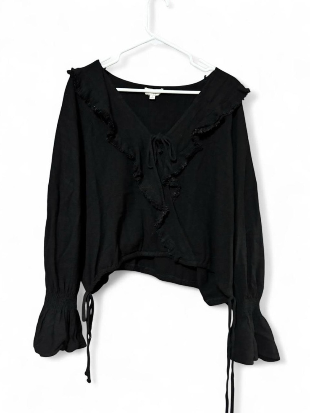 UMGEE Black Ruffle Tie-Front Women's Top